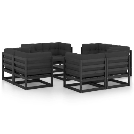 vidaXL Juego de muebles de jardín 9 pzas y cojines madera pino maciza