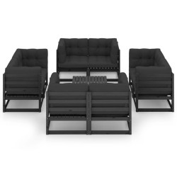 vidaXL Juego de muebles de jardín 9 pzas y cojines madera pino maciza