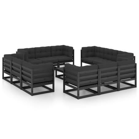 vidaXL Juego de muebles de jardín 13 pzas y cojines madera pino maciza