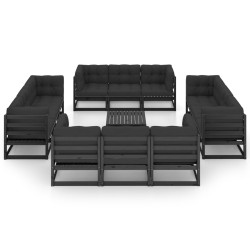 vidaXL Juego de muebles de jardín 13 pzas y cojines madera pino maciza