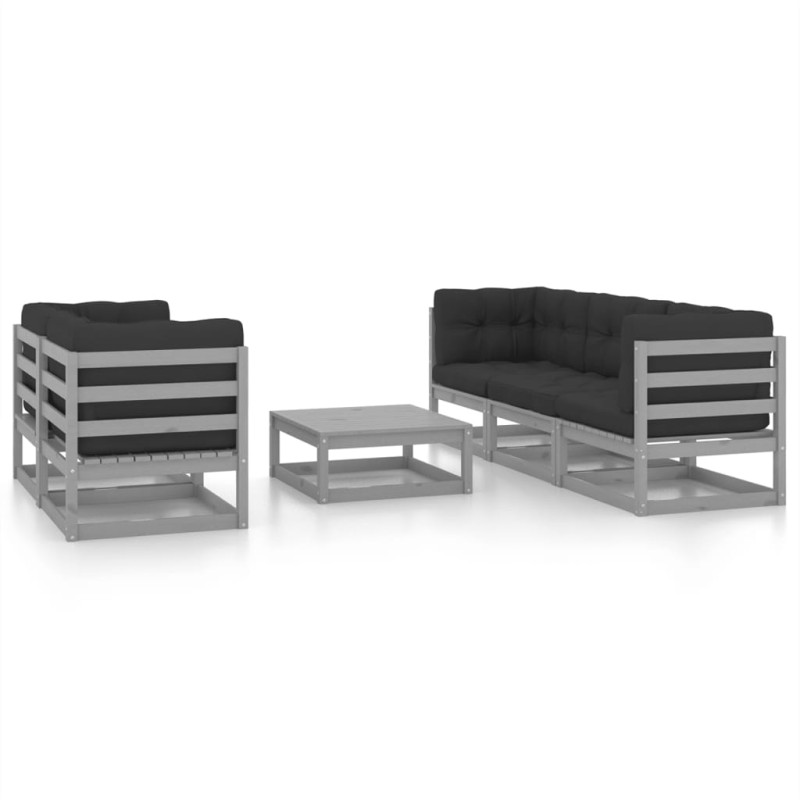 vidaXL Juego de muebles de jardín 6 pzas y cojines madera pino maciza vidaXL Juego de muebles de jardín 6 pzas y cojines madera pino maciza