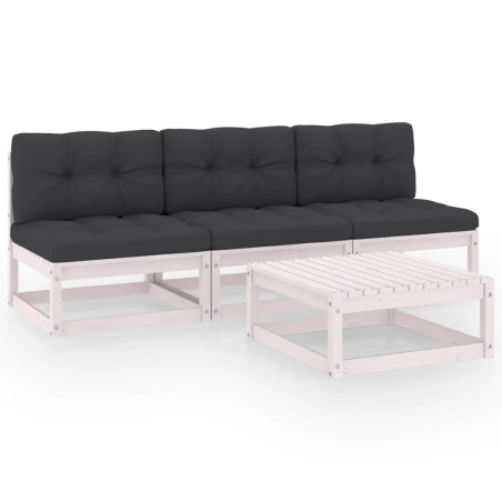 vidaXL Muebles de jardín 4 piezas con cojines de madera de pino maciza