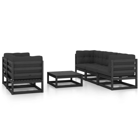vidaXL Juego de muebles de jardín 6 pzas y cojines madera pino maciza