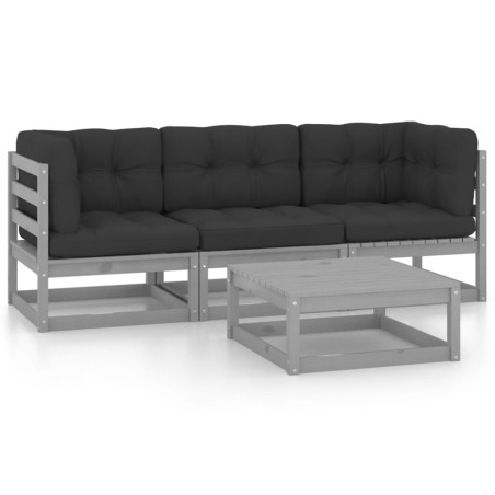 vidaXL Juego de muebles de jardín 4 pzas y cojines madera pino maciza
