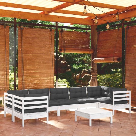 vidaXL Muebles de jardín 8 pzas con cojines blanco madera de pino