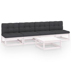 vidaXL Juego de muebles de jardín 5 pzas y cojines madera pino maciza