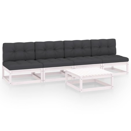 vidaXL Juego de muebles de jardín 5 pzas y cojines madera pino maciza