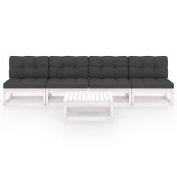 vidaXL Juego de muebles de jardín 5 pzas y cojines madera pino maciza