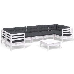 vidaXL Muebles de jardín 8 pzas con cojines blanco madera de pino