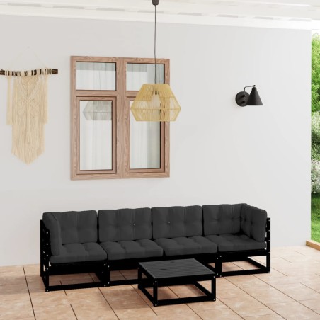 vidaXL Juego de muebles de jardín 5 pzas y cojines madera pino maciza