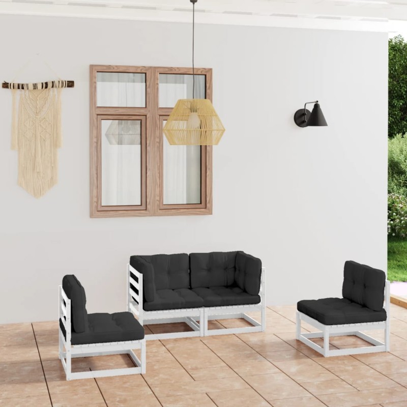 vidaXL Muebles de jardín 4 piezas con cojines de madera de pino maciza vidaXL Muebles de jardín 4 piezas con cojines de madera de pino maciza