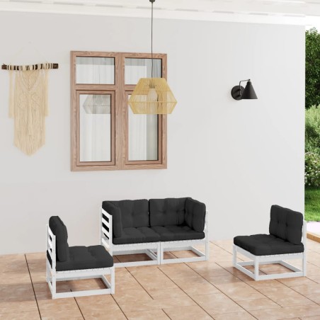 vidaXL Muebles de jardín 4 piezas con cojines de madera de pino maciza