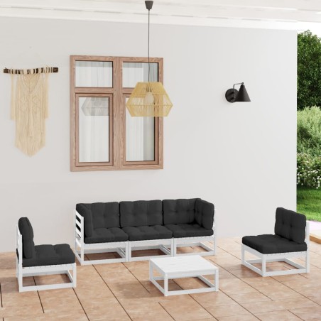 vidaXL Muebles de jardín 6 piezas con cojines de madera de pino maciza