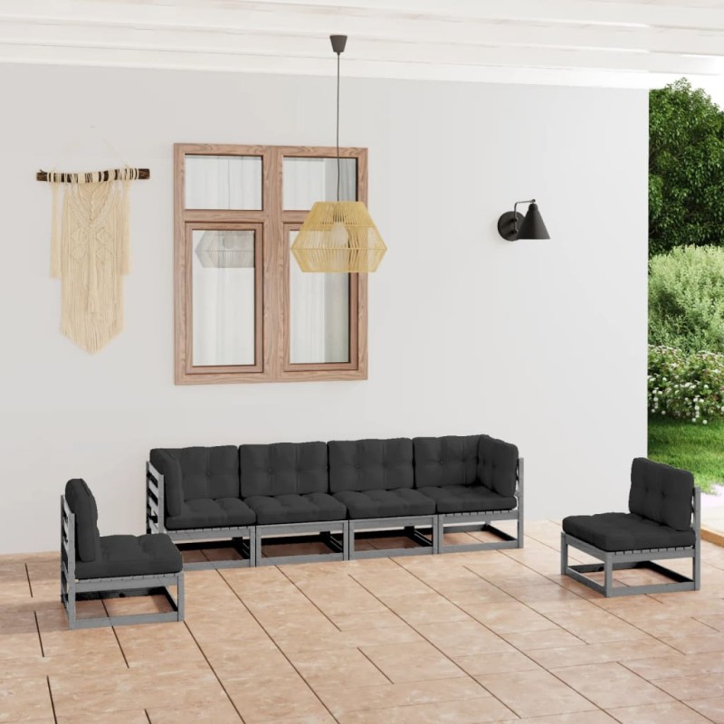 vidaXL Juego de muebles de jardín 6 pzas y cojines madera pino maciza