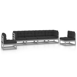 vidaXL Juego de muebles de jardín 6 pzas y cojines madera pino maciza