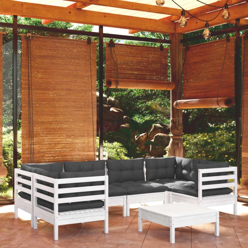 vidaXL Muebles de jardín 7 pzas con cojines blanco madera de pino vidaXL Muebles de jardín 7 pzas con cojines blanco madera de pino