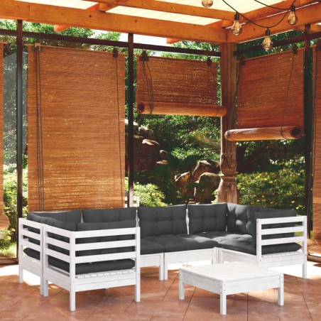 vidaXL Muebles de jardín 7 pzas con cojines blanco madera de pino