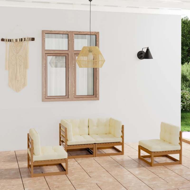 vidaXL Juego de muebles de jardín 4 pzas y cojines madera pino maciza