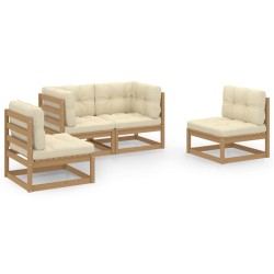 vidaXL Juego de muebles de jardín 4 pzas y cojines madera pino maciza