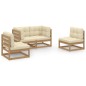 vidaXL Juego de muebles de jardín 4 pzas y cojines madera pino maciza