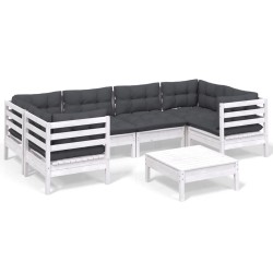 vidaXL Muebles de jardín 7 pzas con cojines blanco madera de pino