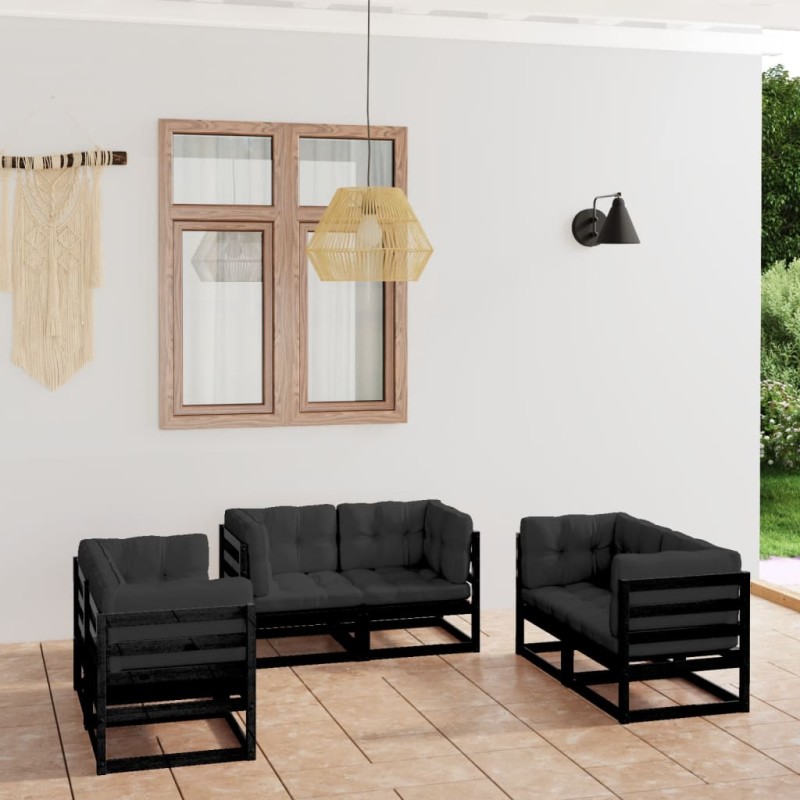 vidaXL Juego de muebles de jardín 6 pzas y cojines madera pino maciza vidaXL Juego de muebles de jardín 6 pzas y cojines madera pino maciza