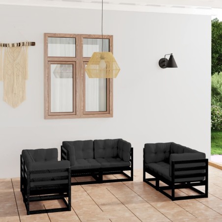 vidaXL Juego de muebles de jardín 6 pzas y cojines madera pino maciza