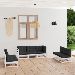 vidaXL Juego de muebles de jardín 7 pzas y cojines madera pino maciza