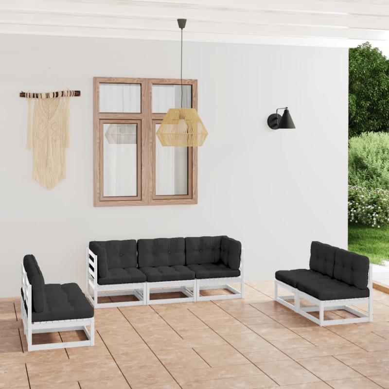 vidaXL Juego de muebles de jardín 7 pzas y cojines madera pino maciza vidaXL Juego de muebles de jardín 7 pzas y cojines madera pino maciza