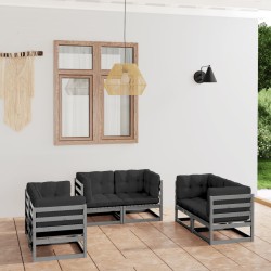 vidaXL Juego de muebles de jardín 6 pzas y cojines madera pino maciza