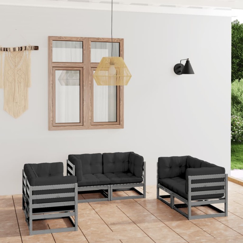 vidaXL Juego de muebles de jardín 6 pzas y cojines madera pino maciza vidaXL Juego de muebles de jardín 6 pzas y cojines madera pino maciza
