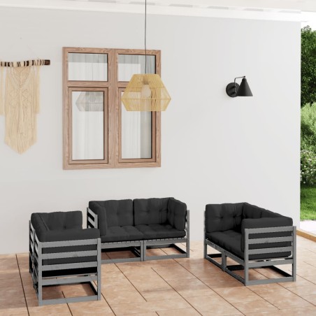 vidaXL Juego de muebles de jardín 6 pzas y cojines madera pino maciza