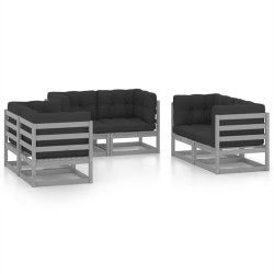 vidaXL Juego de muebles de jardín 6 pzas y cojines madera pino maciza