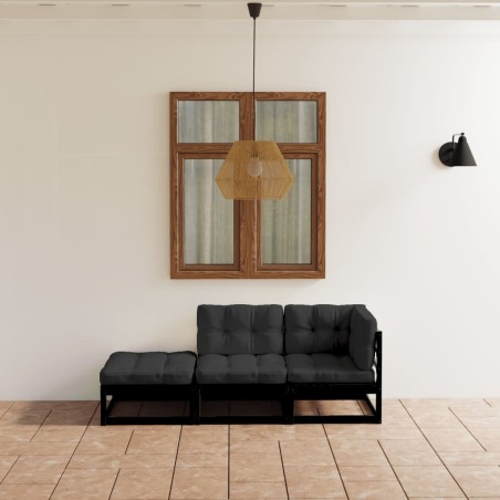 vidaXL Juego de muebles de jardín 3 pzas y cojines madera pino maciza