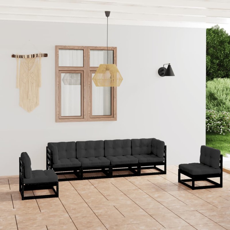 vidaXL Juego de muebles de jardín 6 pzas y cojines madera pino maciza vidaXL Juego de muebles de jardín 6 pzas y cojines madera pino maciza