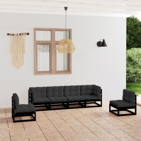 vidaXL Juego de muebles de jardín 6 pzas y cojines madera pino maciza