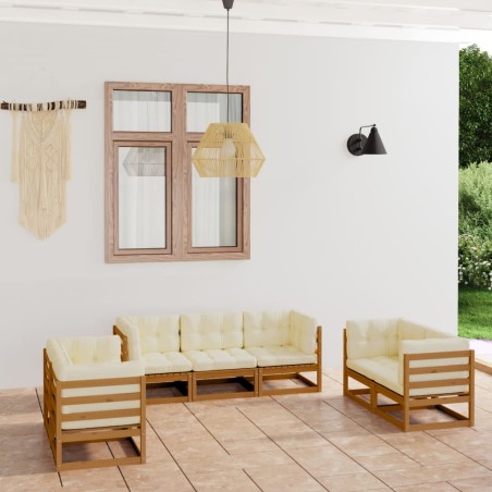 vidaXL Juego de muebles de jardín 7 pzas y cojines madera pino maciza