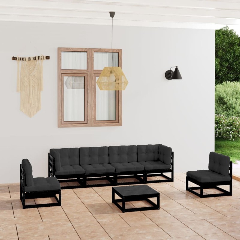 vidaXL Juego de muebles de jardín 7 pzas y cojines madera pino maciza