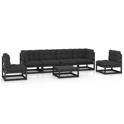 vidaXL Juego de muebles de jardín 7 pzas y cojines madera pino maciza