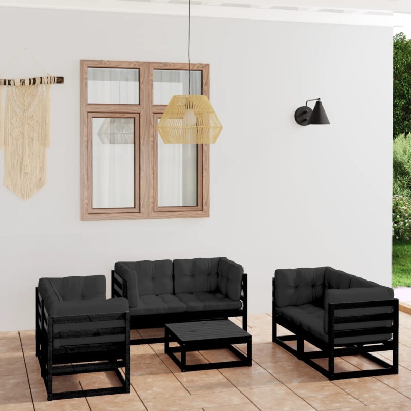 vidaXL Juego de muebles de jardín 7 pzas y cojines madera pino maciza vidaXL Juego de muebles de jardín 7 pzas y cojines madera pino maciza