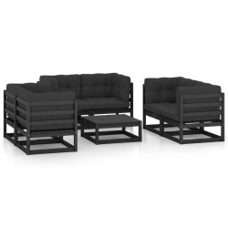 vidaXL Juego de muebles de jardín 7 pzas y cojines madera pino maciza