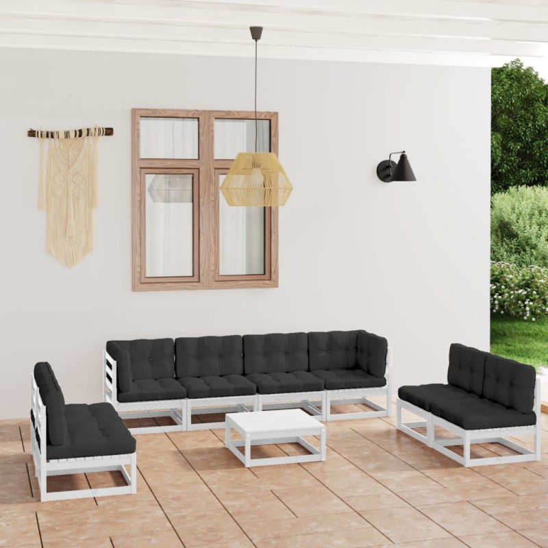 vidaXL Juego de muebles de jardín 9 pzas y cojines madera pino maciza vidaXL Juego de muebles de jardín 9 pzas y cojines madera pino maciza