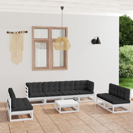 vidaXL Juego de muebles de jardín 9 pzas y cojines madera pino maciza
