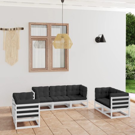 vidaXL Juego de muebles de jardín 7 pzas y cojines madera pino maciza