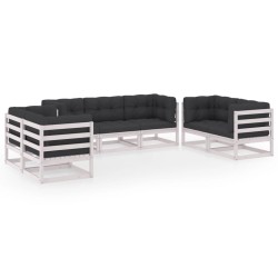 vidaXL Juego de muebles de jardín 7 pzas y cojines madera pino maciza