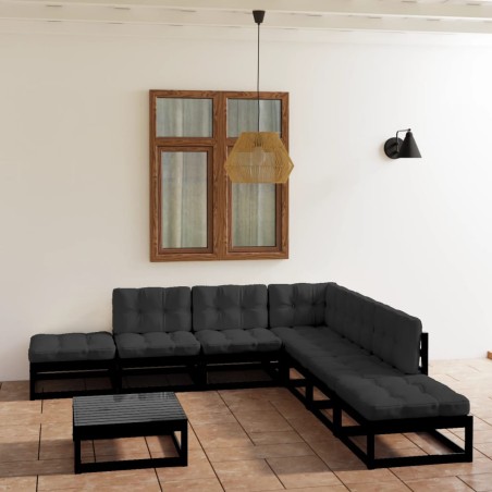 vidaXL Juego de muebles de jardín 8 pzas y cojines madera pino maciza