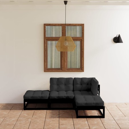 vidaXL Juego de muebles de jardín 4 pzas y cojines madera pino maciza