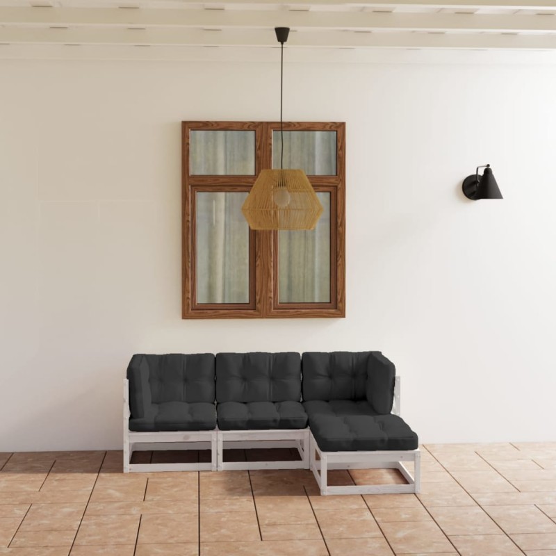 vidaXL Juego de muebles de jardín 4 pzas y cojines madera pino maciza vidaXL Juego de muebles de jardín 4 pzas y cojines madera pino maciza