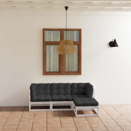 vidaXL Juego de muebles de jardín 4 pzas y cojines madera pino maciza