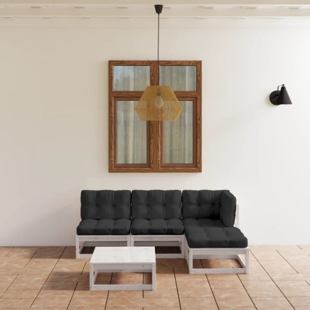 vidaXL Juego de muebles de jardín 5 pzas y cojines madera pino maciza